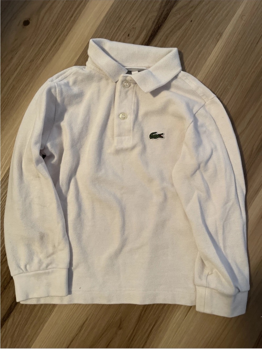 Lacoste White Long Sleeve Polo with Green Crocodile Logo